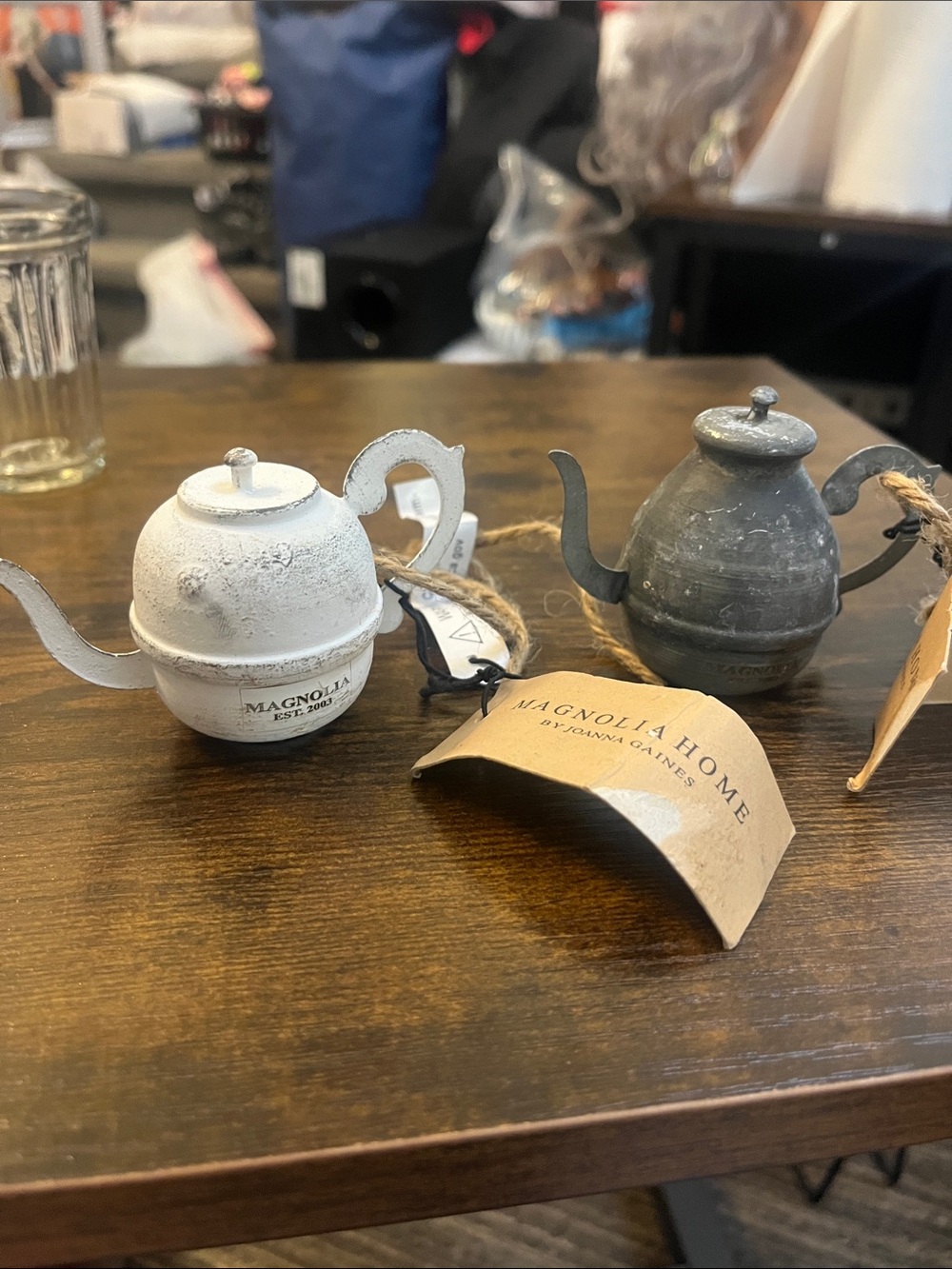 Magnolia Mini Teapot Ornaments in White and Gray